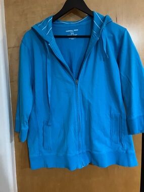 Carroll Reed Bright Turquoise Zip-Up Hoodie. 1X